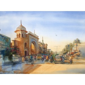 Ghulam Hussain, 22 x 30 inch, Watercolor on Paper, Cityscape Painting, AC-GMH-001